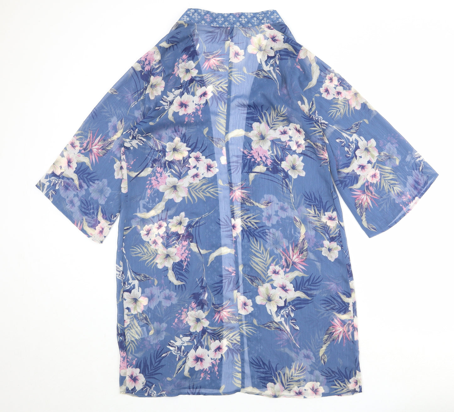 Marks and Spencer Womens Blue Floral Polyester Kimono Blouse Size 14 V-Neck