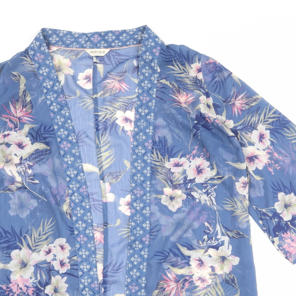 Marks and Spencer Womens Blue Floral Polyester Kimono Blouse Size 14 V-Neck