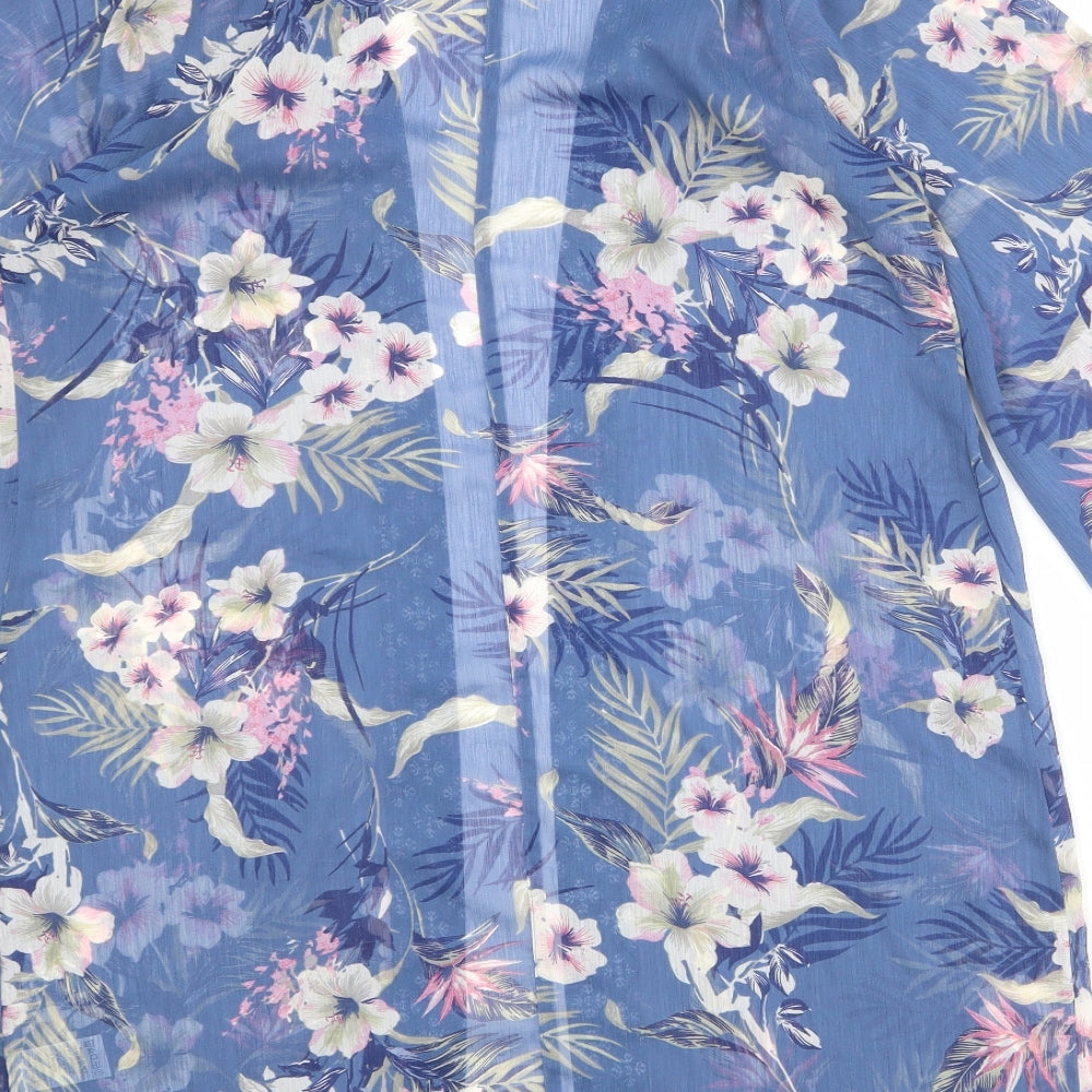 Marks and Spencer Womens Blue Floral Polyester Kimono Blouse Size 14 V-Neck