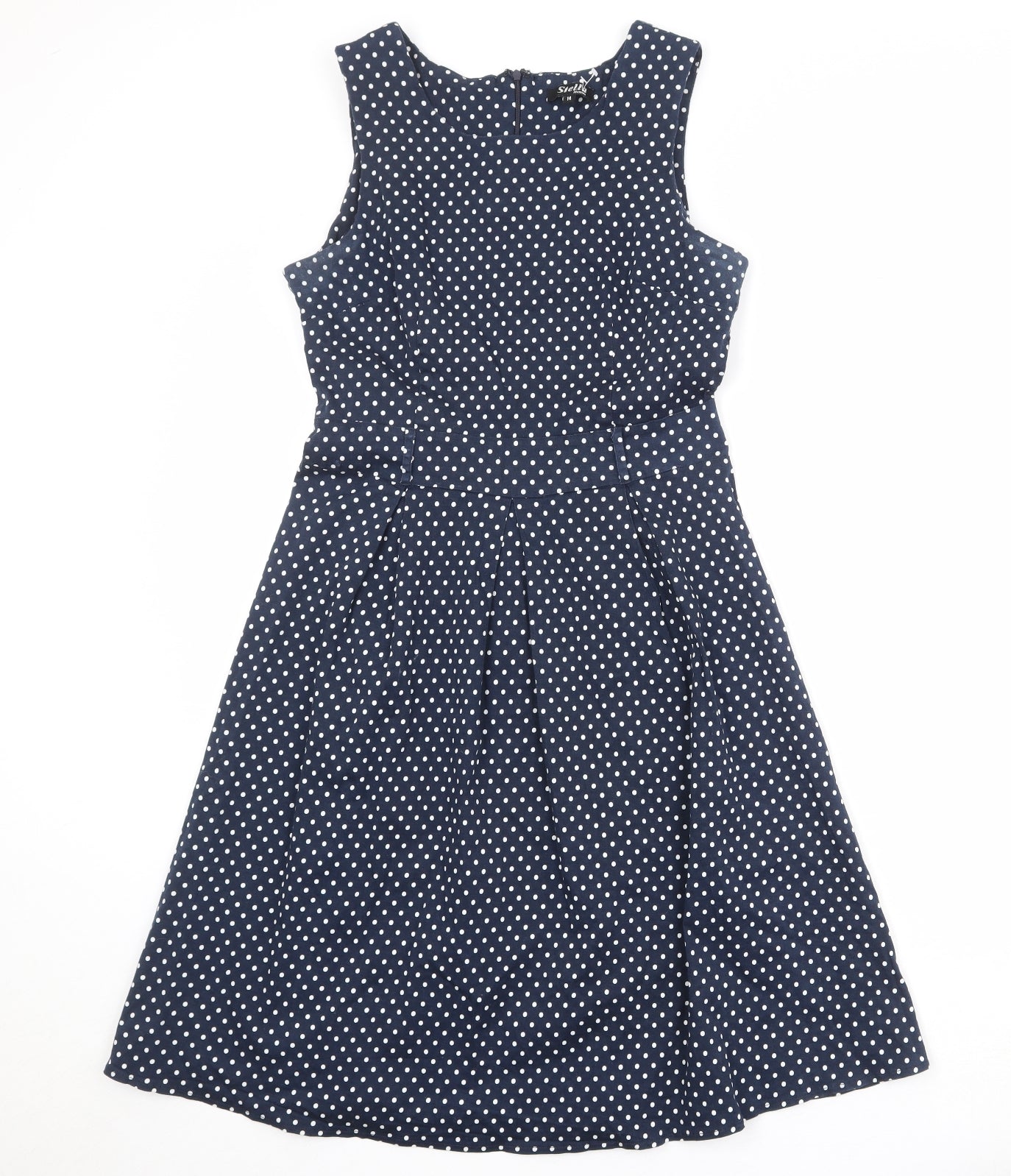 Stella Morgan Womens Blue Polka Dot Cotton Shift Size 14 Round Neck Zip