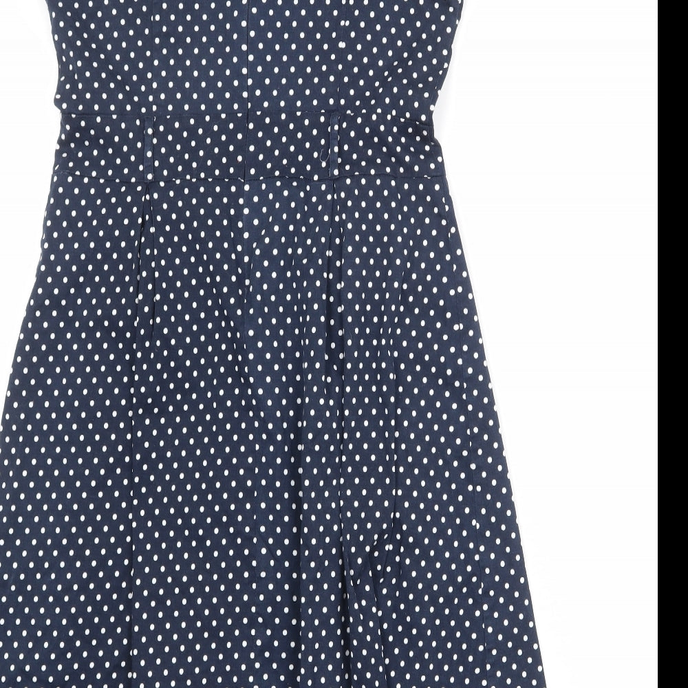 Stella Morgan Womens Blue Polka Dot Cotton Shift Size 14 Round Neck Zip