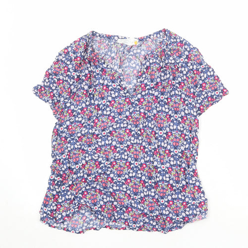 John Lewis Womens Multicoloured Floral Viscose Basic Blouse Size 10 V-Neck
