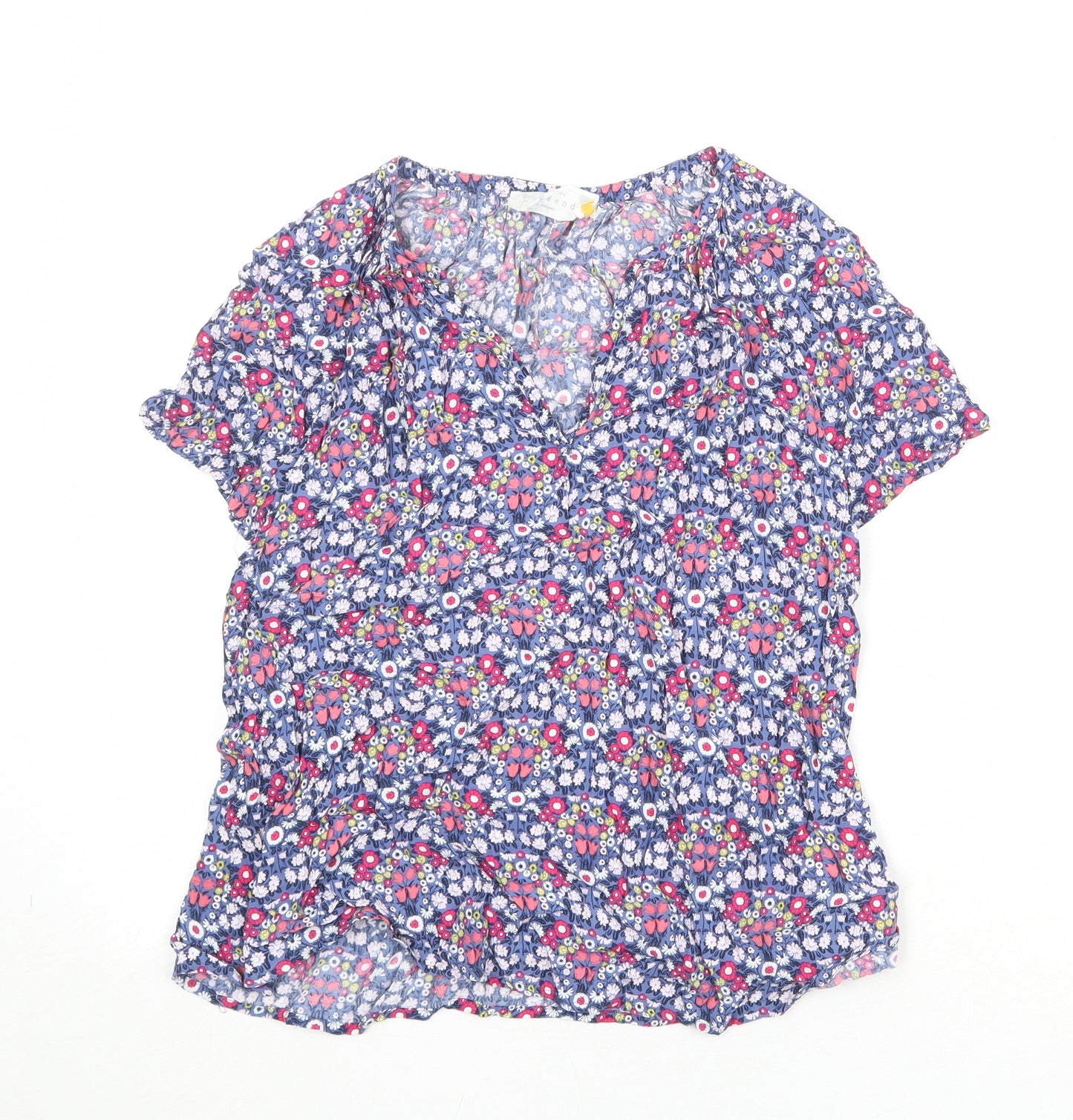 John Lewis Womens Multicoloured Floral Viscose Basic Blouse Size 10 V-Neck