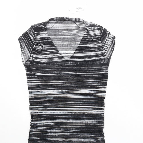 MGXX Womens Black Striped Polyamide Basic T-Shirt Size XL V-Neck