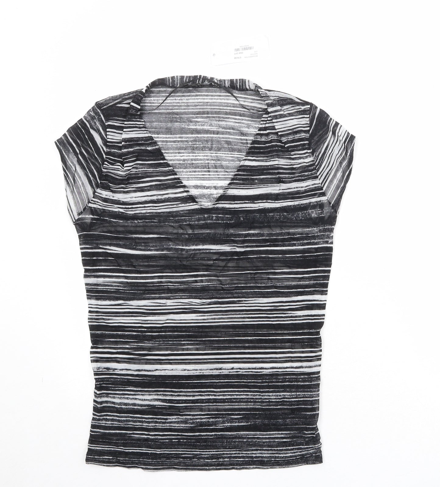 MGXX Womens Black Striped Polyamide Basic T-Shirt Size XL V-Neck