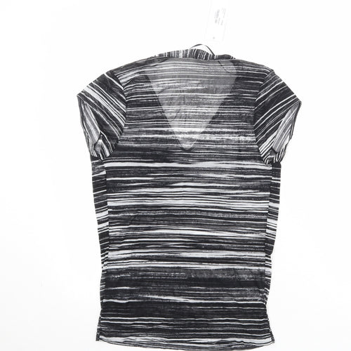 MGXX Womens Black Striped Polyamide Basic T-Shirt Size XL V-Neck