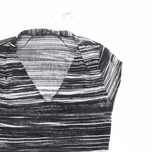 MGXX Womens Black Striped Polyamide Basic T-Shirt Size XL V-Neck