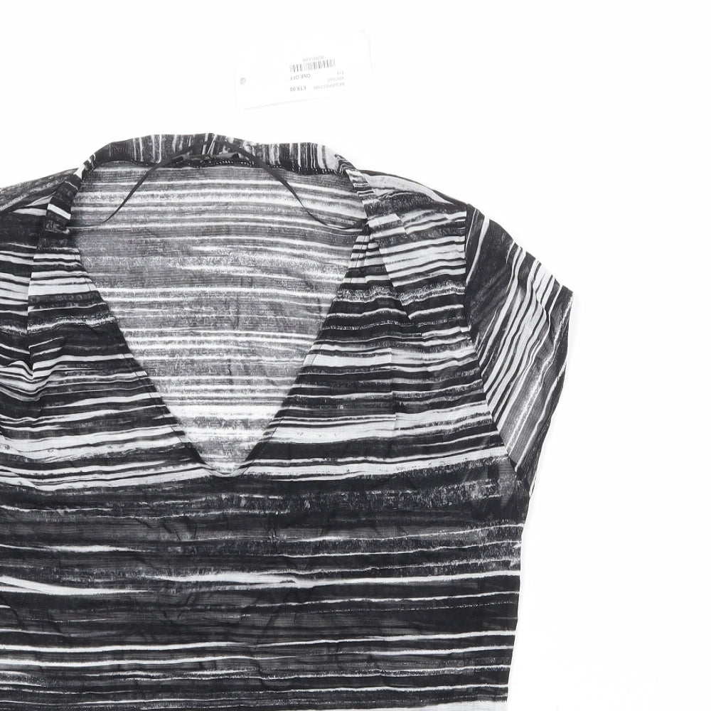 MGXX Womens Black Striped Polyamide Basic T-Shirt Size XL V-Neck