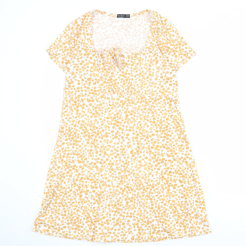 Cotton On Womens Orange Floral Polyester T-Shirt Dress Size XS Round Neck Pullover