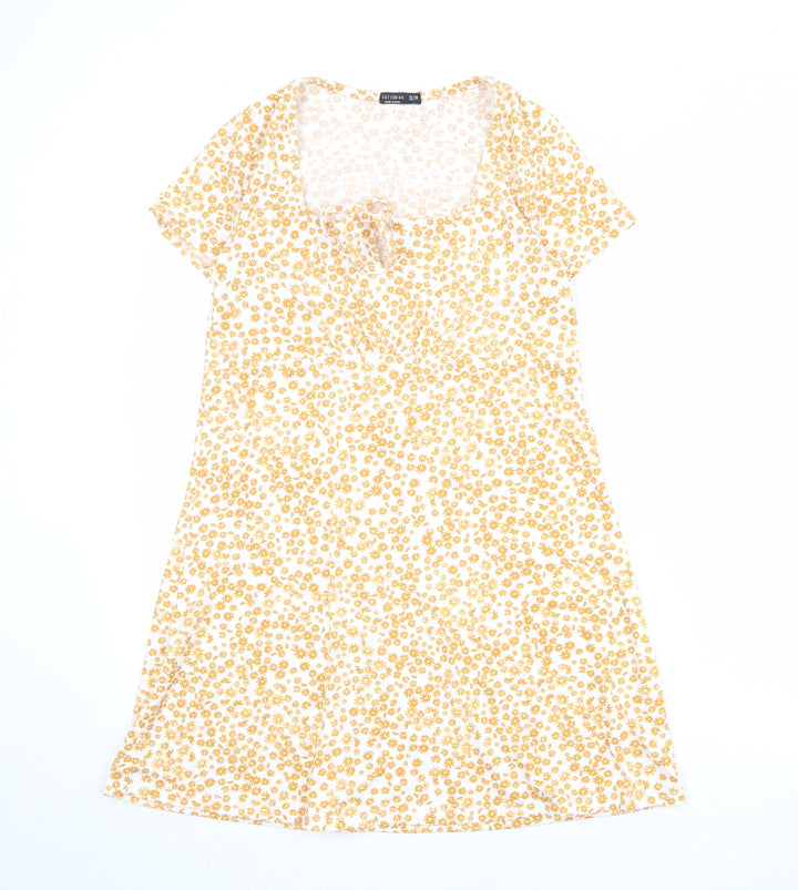 Cotton On Womens Orange Floral Polyester T-Shirt Dress Size XS Round Neck Pullover