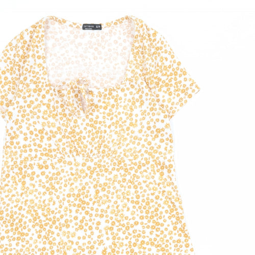 Cotton On Womens Orange Floral Polyester T-Shirt Dress Size XS Round Neck Pullover
