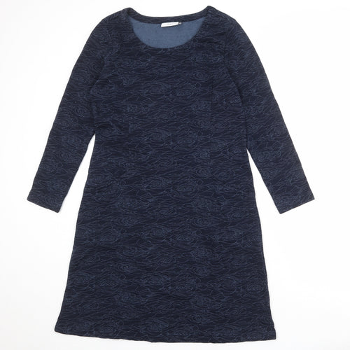 Adini Womens Blue Geometric Cotton A-Line Size S Round Neck Pullover