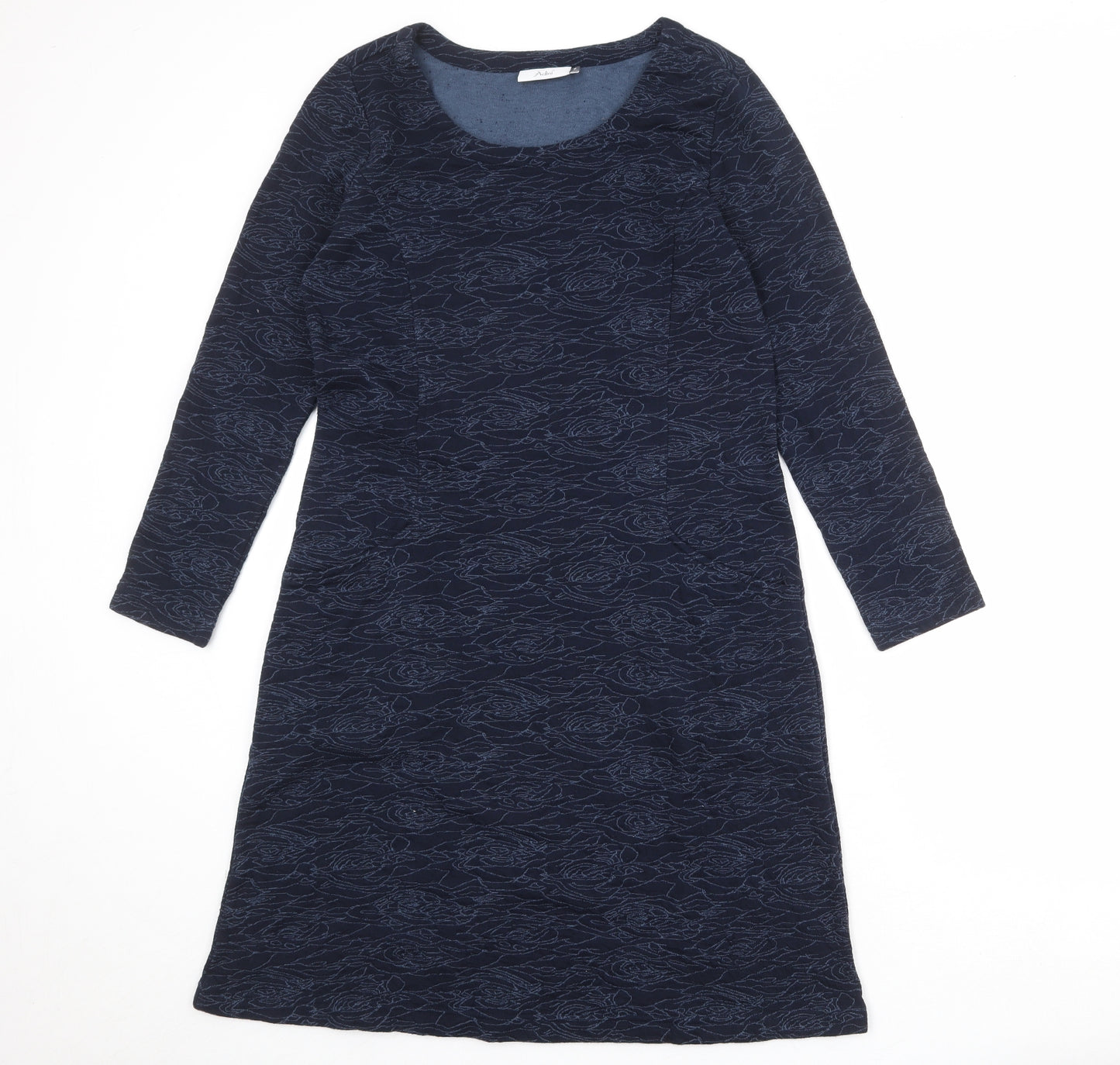 Adini Womens Blue Geometric Cotton A-Line Size S Round Neck Pullover