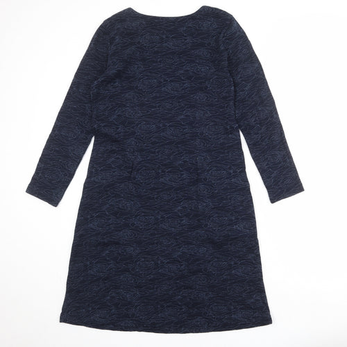 Adini Womens Blue Geometric Cotton A-Line Size S Round Neck Pullover