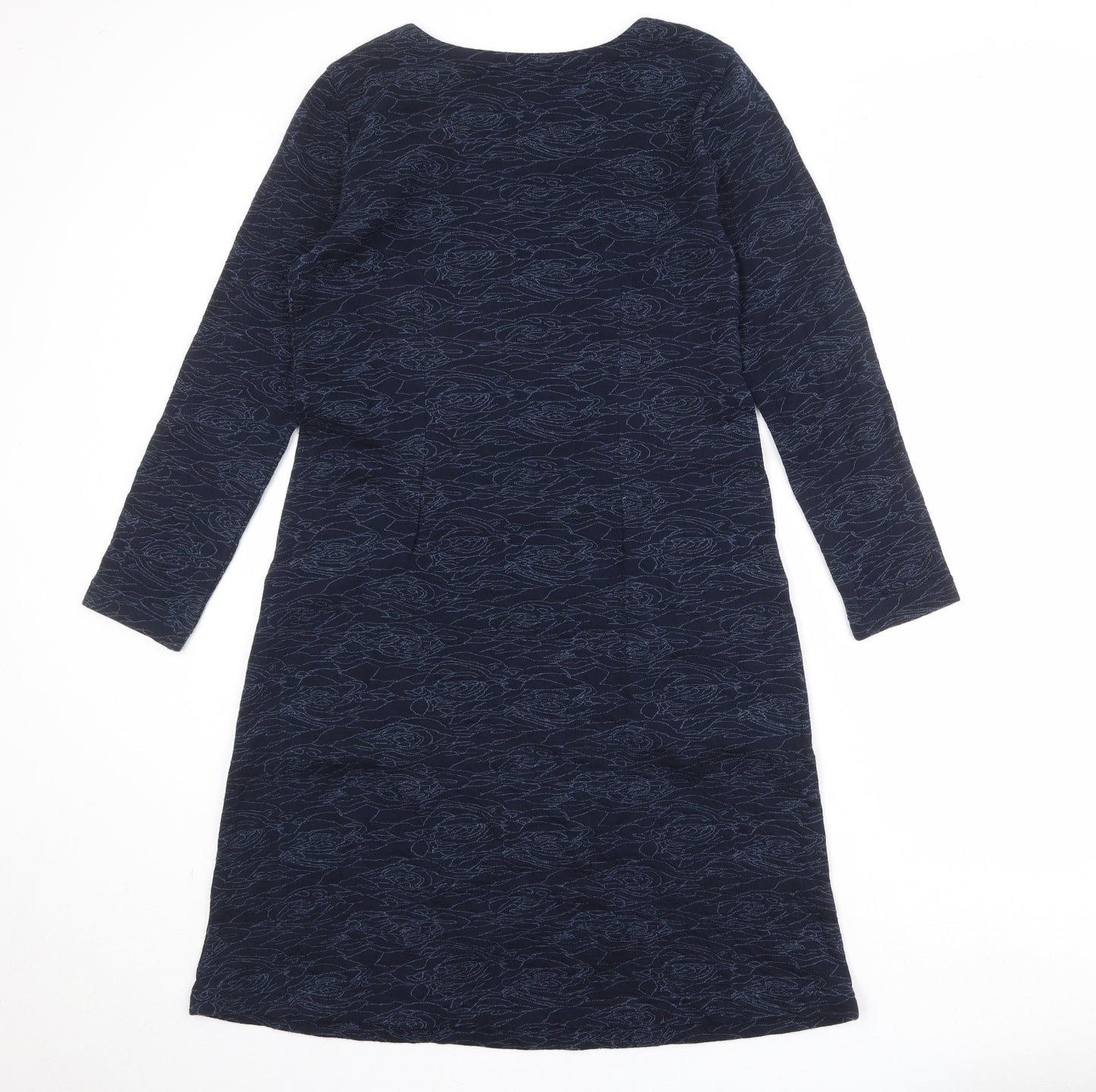 Adini Womens Blue Geometric Cotton A-Line Size S Round Neck Pullover