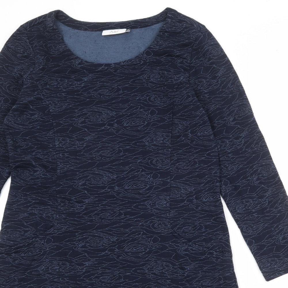 Adini Womens Blue Geometric Cotton A-Line Size S Round Neck Pullover