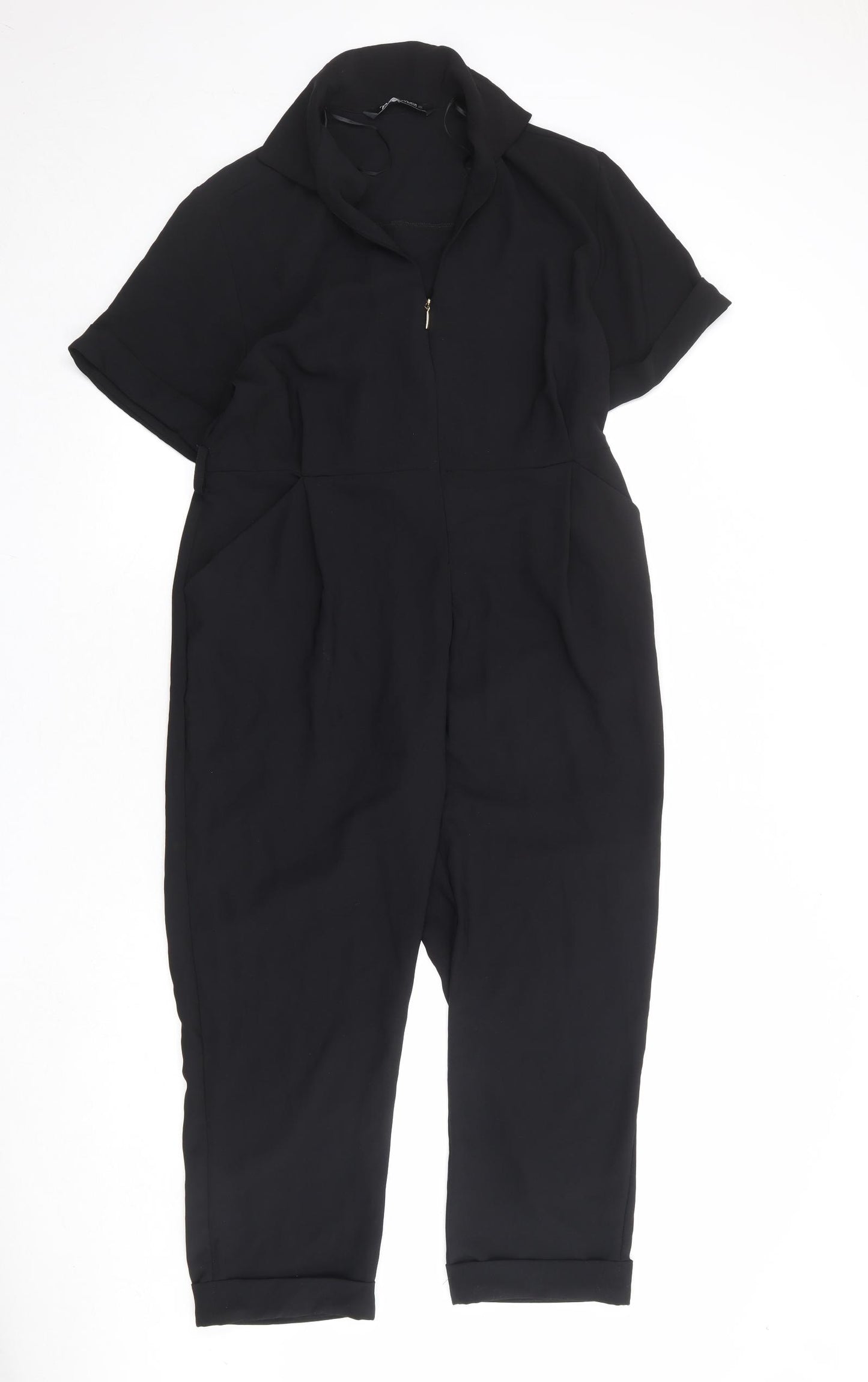Zara Womens Black Polyester Jumpsuit One-Piece Size XS Zip
