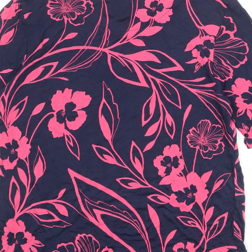 Marks and Spencer Womens Blue Floral Viscose Basic Blouse Size 12 Boat Neck