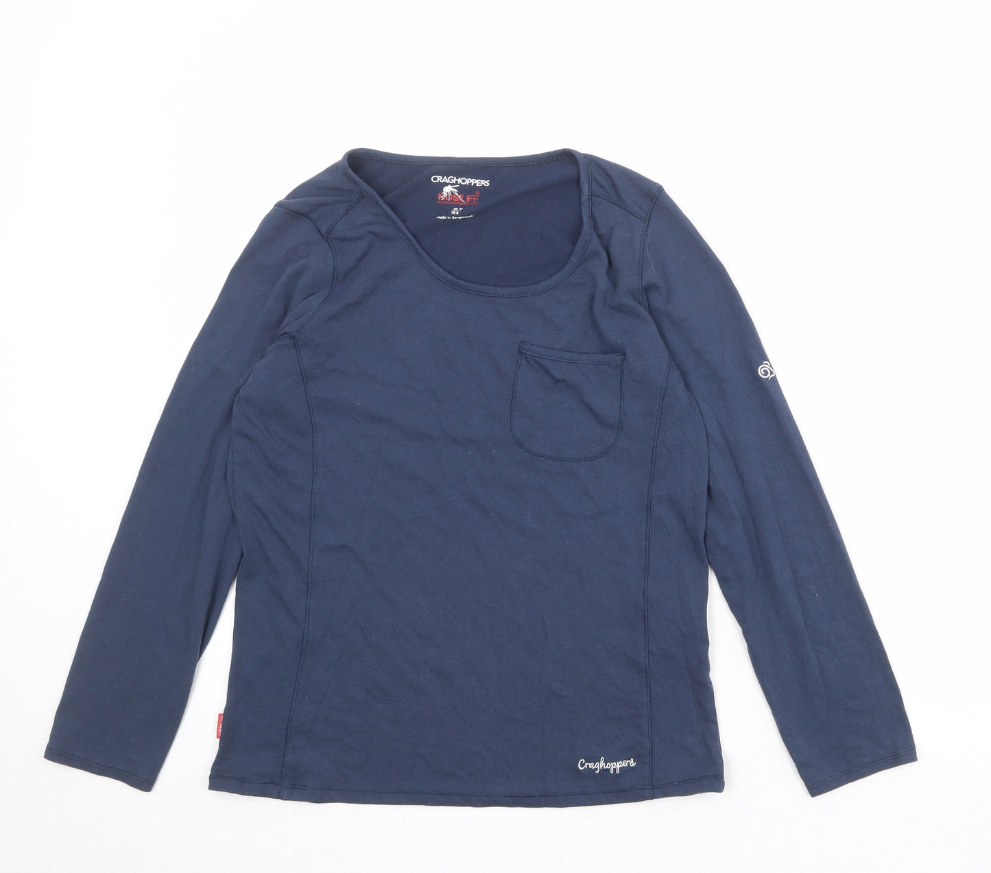 Craghoppers Womens Blue Polyester Basic T-Shirt Size 12 Scoop Neck