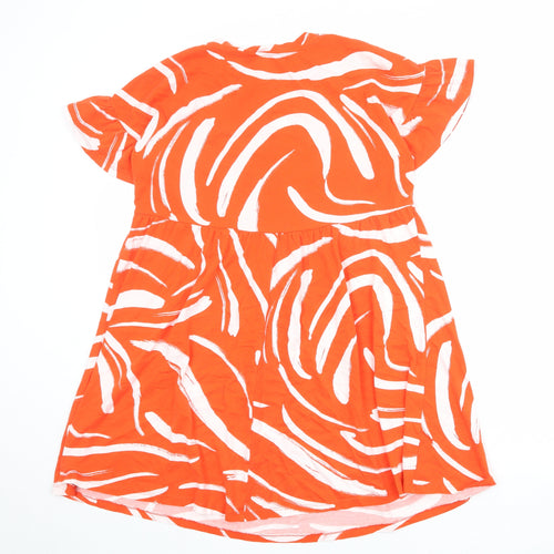 New Look Womens Orange Geometric 100% Cotton T-Shirt Dress Size 6 Round Neck Pullover