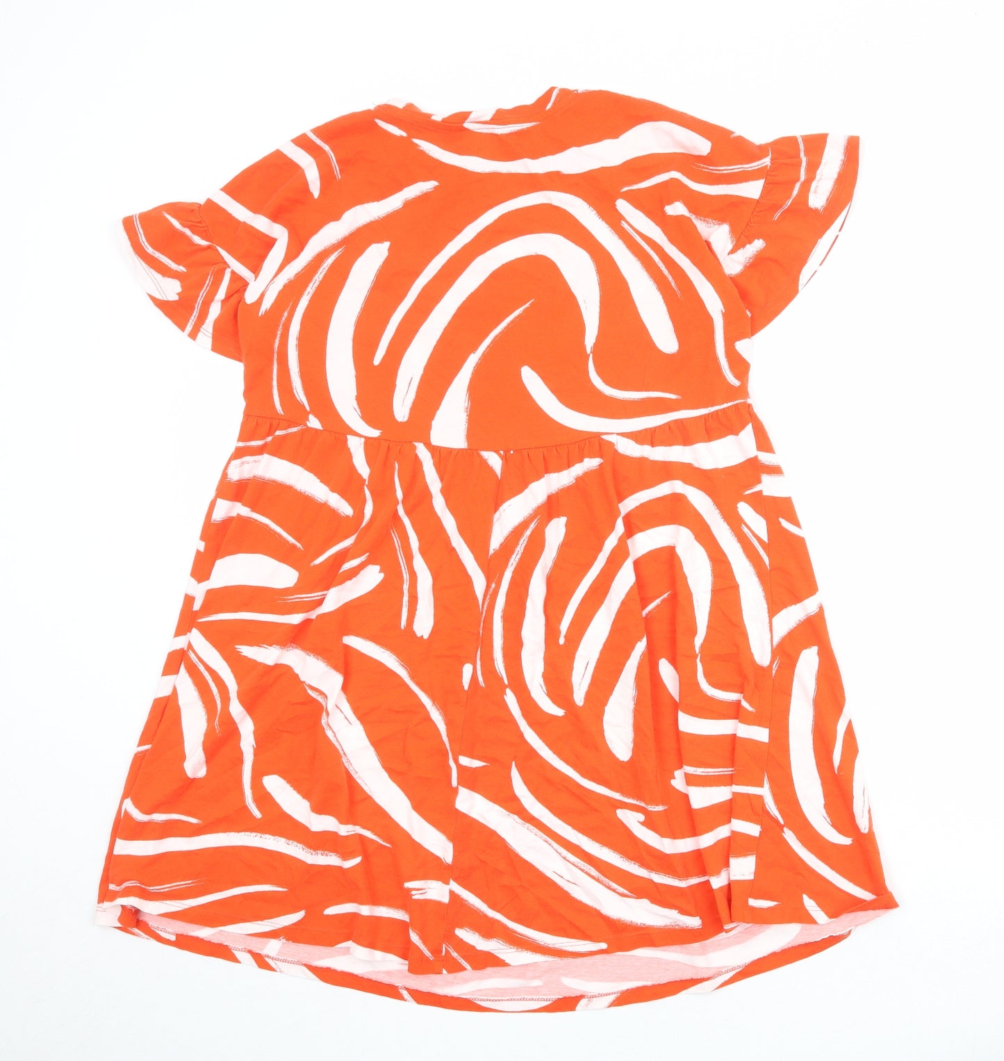 New Look Womens Orange Geometric 100% Cotton T-Shirt Dress Size 6 Round Neck Pullover