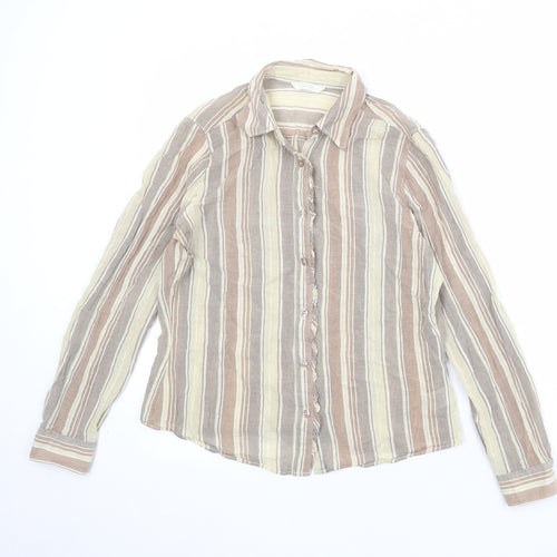 Marks and Spencer Womens Multicoloured Striped Cotton Basic Button-Up Size 10 Collared