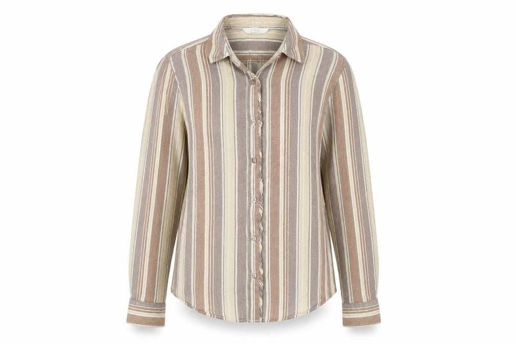 Marks & Spencer Womens Multicoloured Striped Cotton Basic Button-Up Size 10 Collared