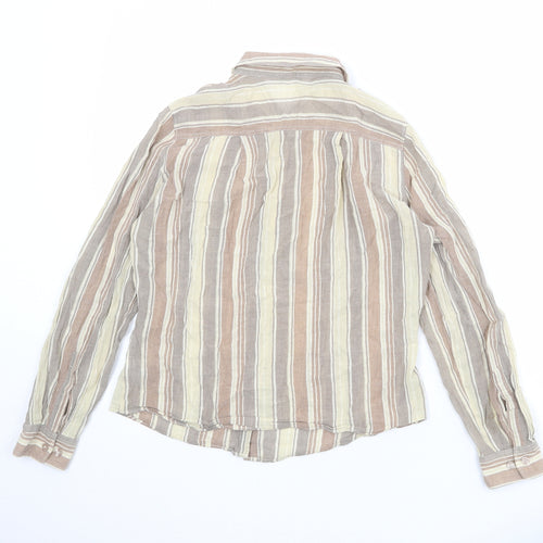 Marks and Spencer Womens Multicoloured Striped Cotton Basic Button-Up Size 10 Collared