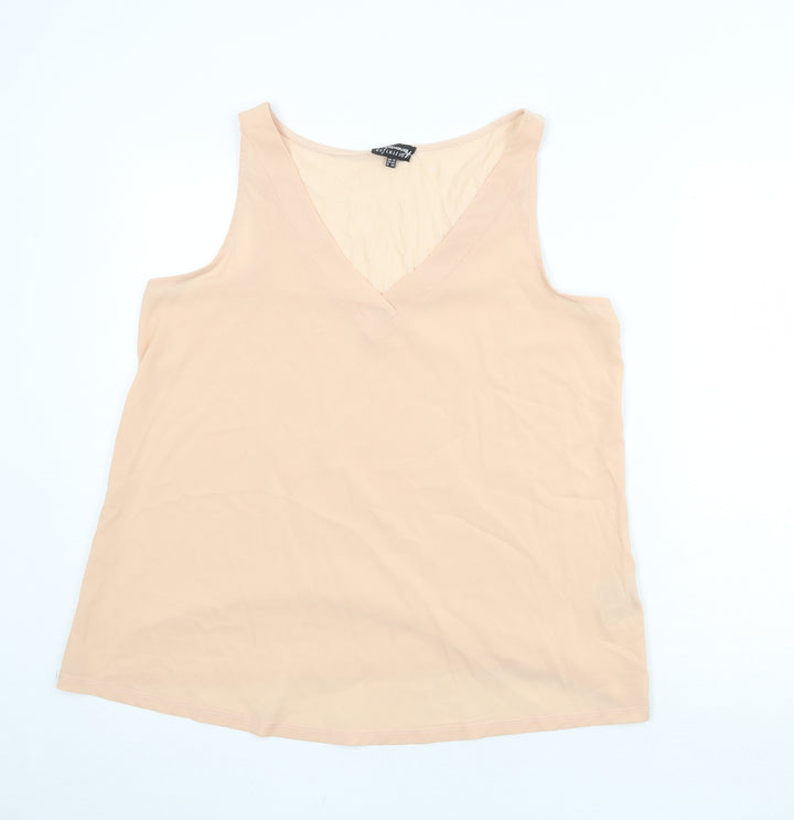 Warehouse Womens Pink Polyester Basic Tank Size 16 V-Neck