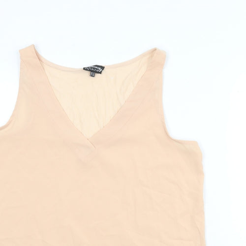 Warehouse Womens Pink Polyester Basic Tank Size 16 V-Neck