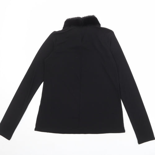 Zara Womens Black Polyester Basic Blouse Size L High Neck - Faux Fur Collar