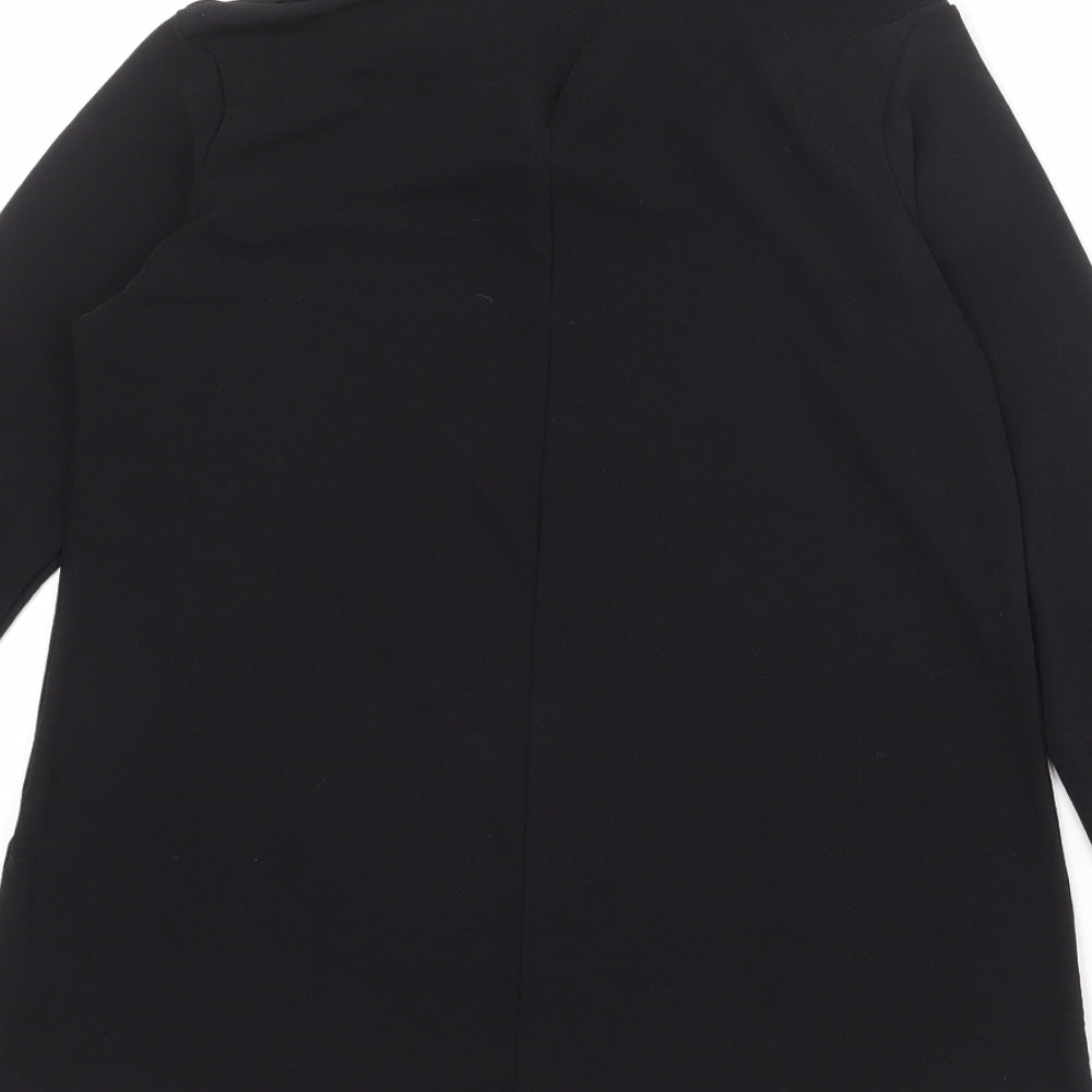 Zara Womens Black Polyester Basic Blouse Size L High Neck - Faux Fur Collar