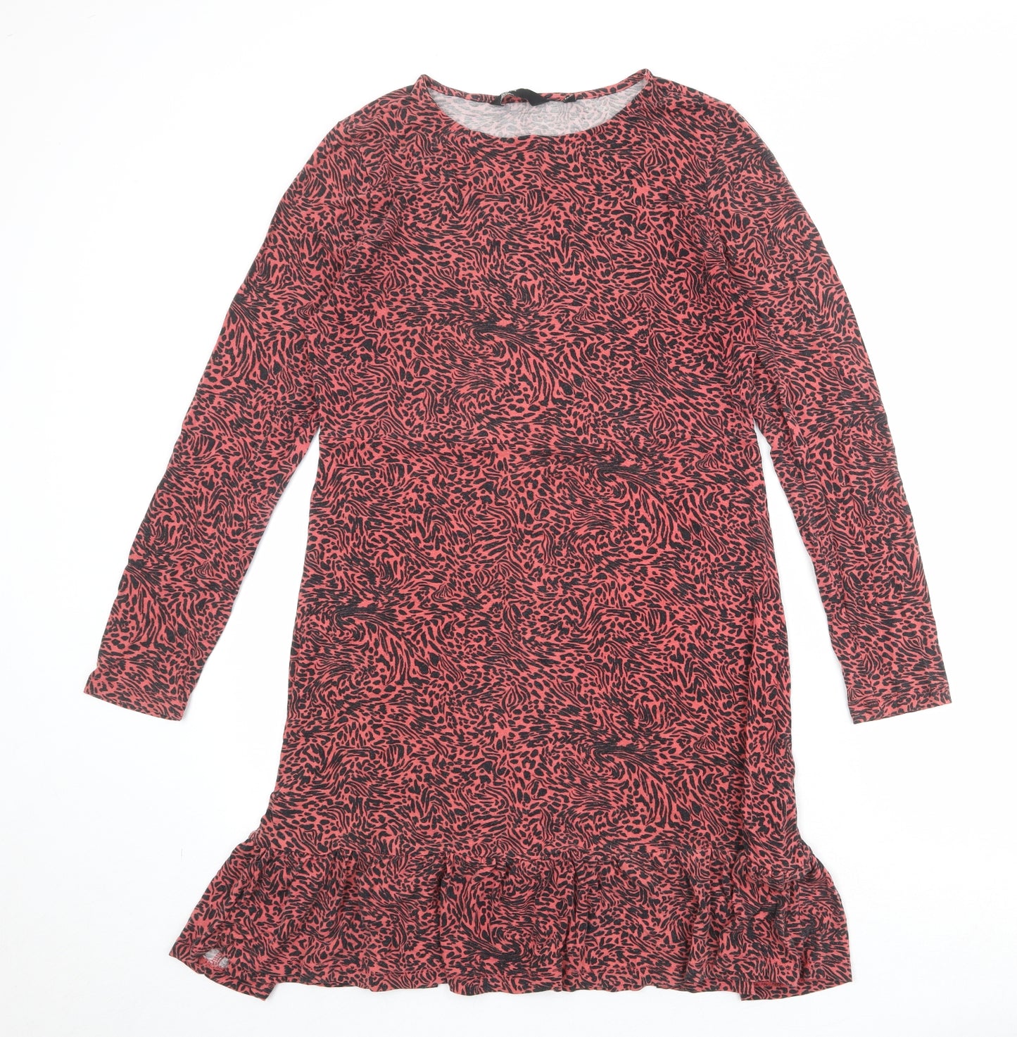 Friends Like These Womens Pink Animal Print Viscose Skater Dress Size 12 Round Neck Pullover - Leopard Tiger Pattern