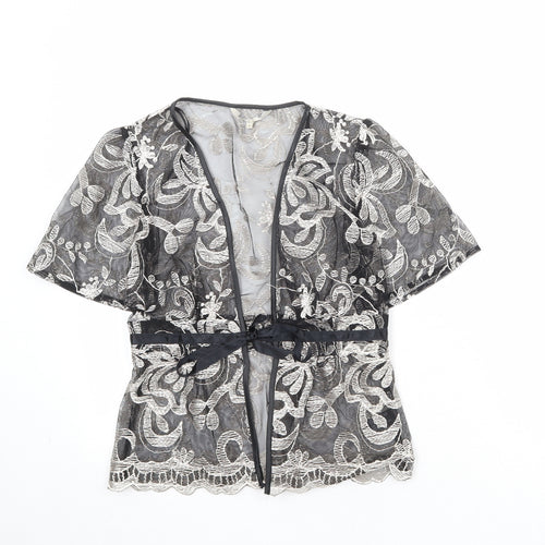 Debenhams Womens Black Geometric Polyester Kimono Blouse Size 8 V-Neck