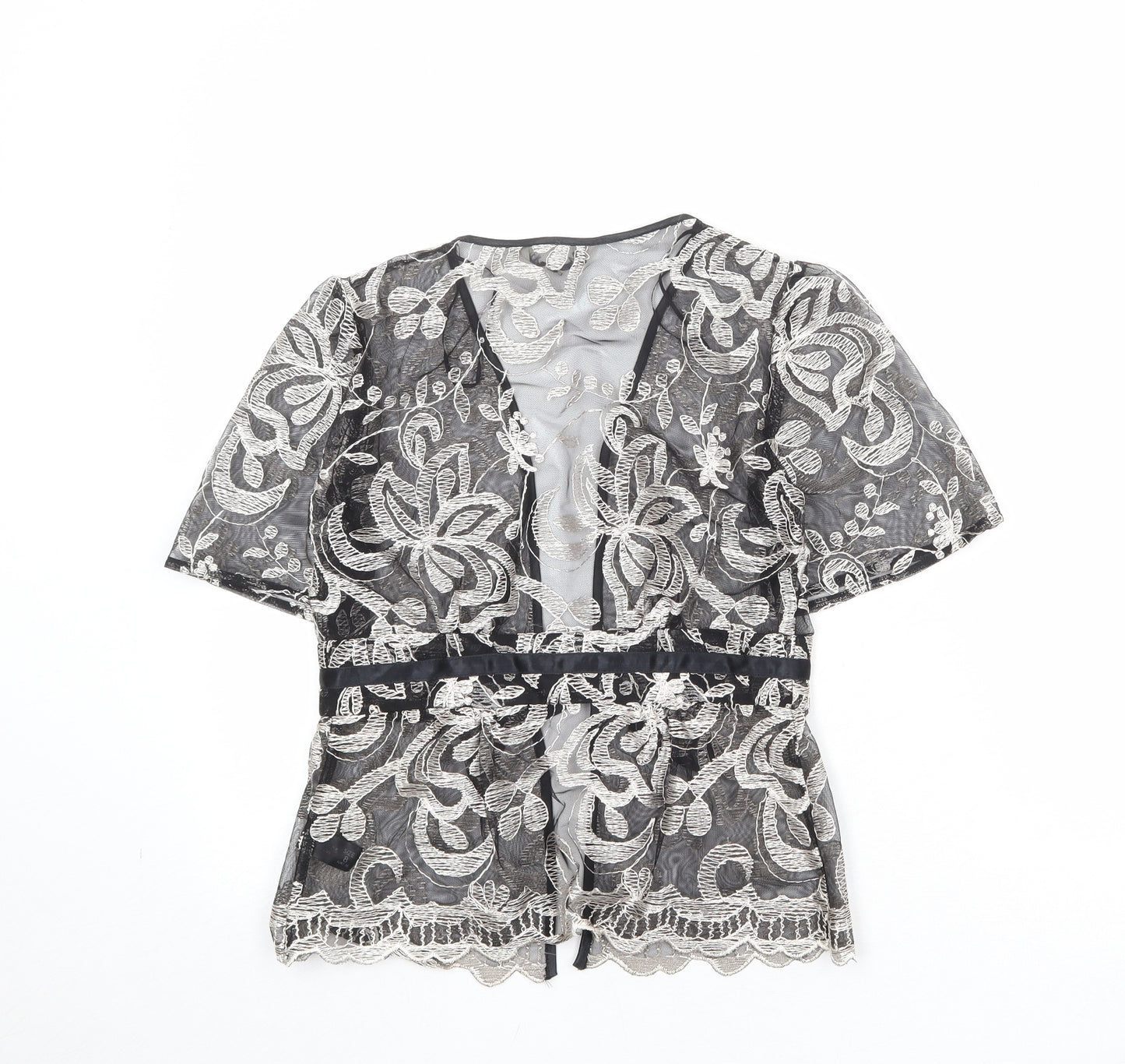 Debenhams Womens Black Geometric Polyester Kimono Blouse Size 8 V-Neck