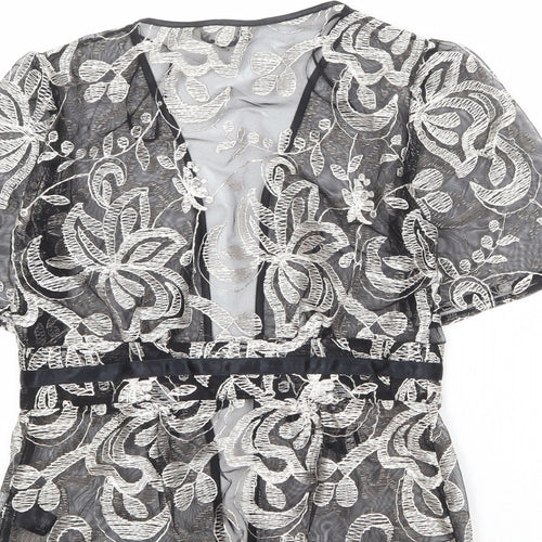 Debenhams Womens Black Geometric Polyester Kimono Blouse Size 8 V-Neck
