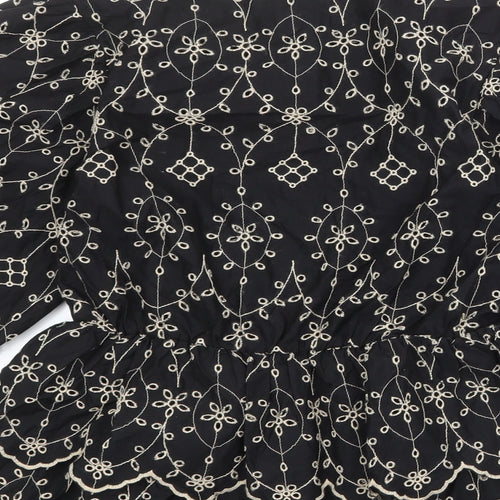 River Island Womens Black Geometric Cotton Basic Blouse Size 10 Round Neck