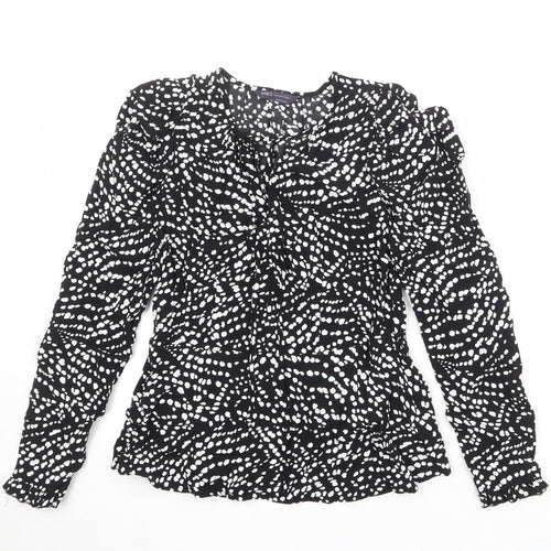 Marks and Spencer Womens Black Geometric Viscose Basic Blouse Size 8 Round Neck