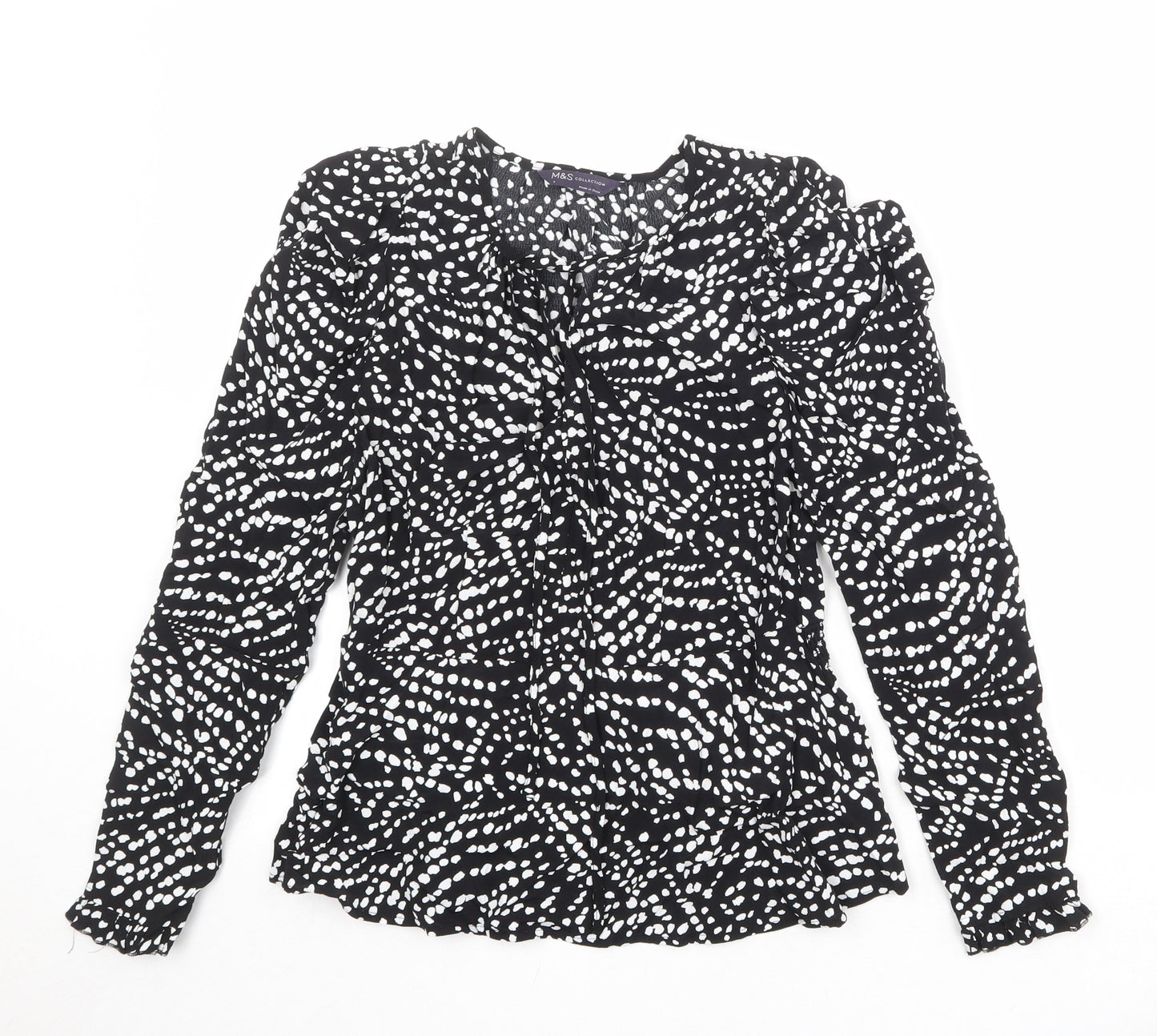 Marks and Spencer Womens Black Geometric Viscose Basic Blouse Size 8 Round Neck