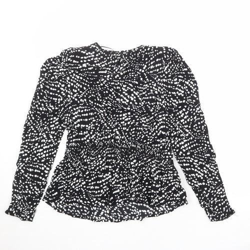 Marks and Spencer Womens Black Geometric Viscose Basic Blouse Size 8 Round Neck