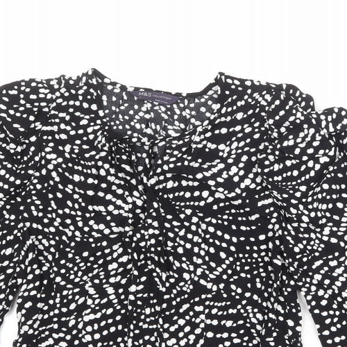 Marks and Spencer Womens Black Geometric Viscose Basic Blouse Size 8 Round Neck
