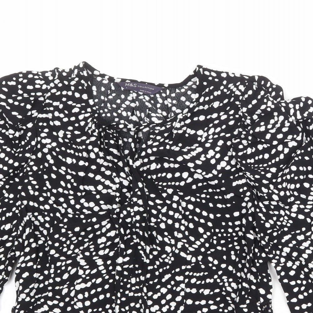 Marks and Spencer Womens Black Geometric Viscose Basic Blouse Size 8 Round Neck