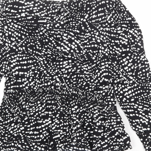 Marks and Spencer Womens Black Geometric Viscose Basic Blouse Size 8 Round Neck
