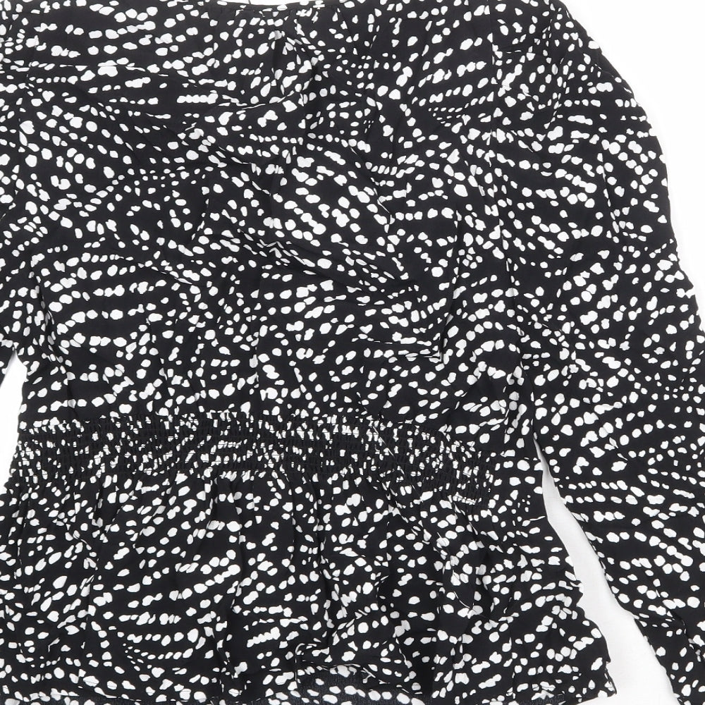 Marks and Spencer Womens Black Geometric Viscose Basic Blouse Size 8 Round Neck