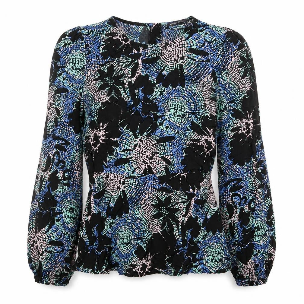 Front view of Marks & Spencer women’s multicoloured geometric viscose basic blouse, size UK 6, boat neck
