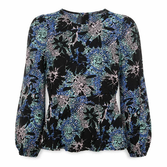 Front view of Marks & Spencer women’s multicoloured geometric viscose basic blouse, size UK 6, boat neck