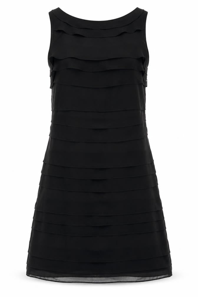 Front view of Et Vous women’s black polyester shift, size UK 10, round neck zip