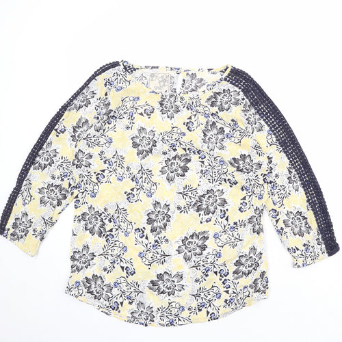 M&Co Womens Multicoloured Floral Viscose Basic Blouse Size 10 Boat Neck