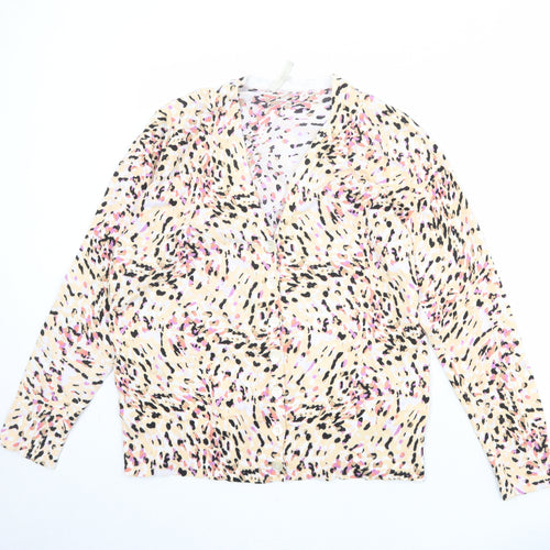 Wishbone Womens Multicoloured V-Neck Geometric Cotton Cardigan Jumper Size M