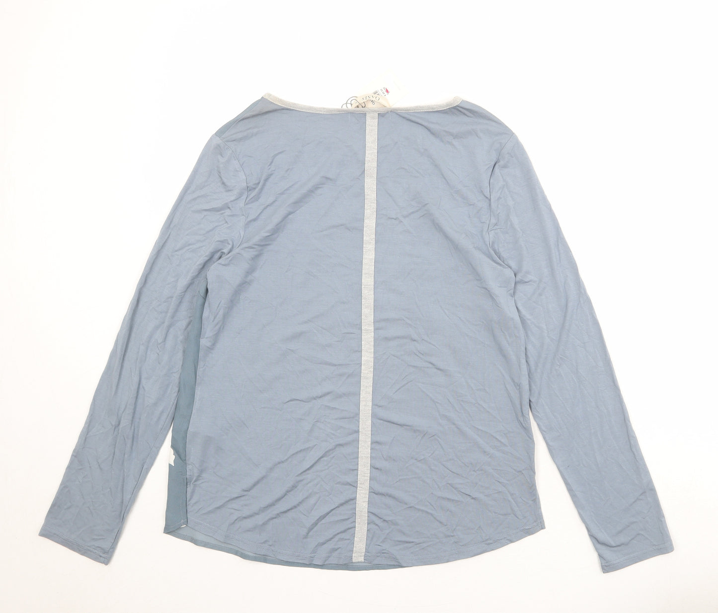 Oasis Womens Blue Floral Viscose Basic T-Shirt Size M Boat Neck